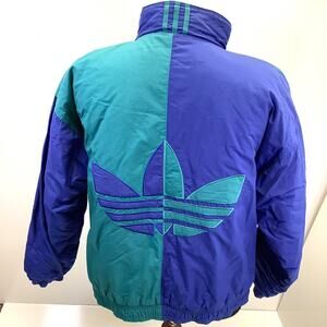 Vintage 80s Adidas Trefoil Ski Jacket Mens Large Green Blue Retro Sportswear
